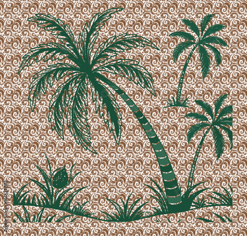 Green tropical palm tree seamless pattern