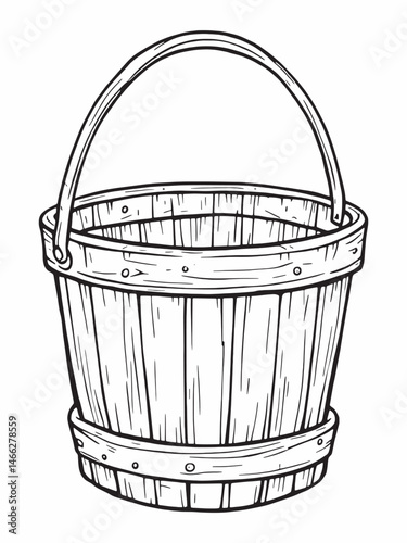 Wooden bucket clean line art representation in simplicity.eps