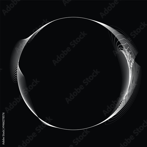 Lines in Circle Form . Rotate rounded shape Vector Illustration .Rotating circles form a ring.Rotating design element . Various circle lines forming round frame . Abstract Geometric line art .
