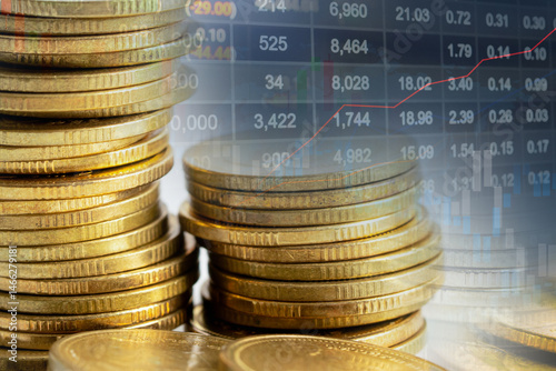Stock market investment trading financial, coin and graph.