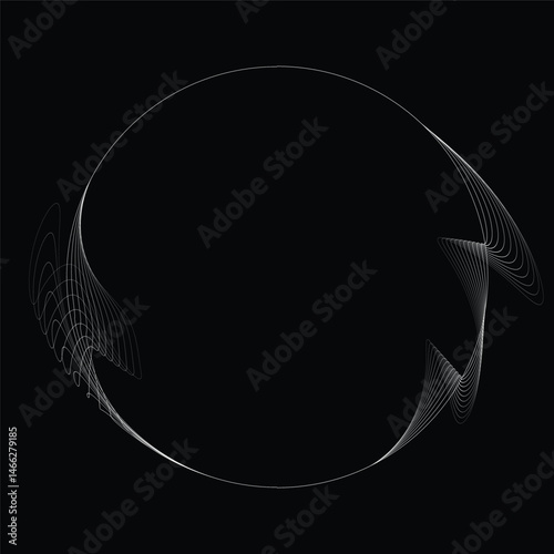 Lines in Circle Form . Rotate rounded shape Vector Illustration .Rotating circles form a ring.Rotating design element . Various circle lines forming round frame . Abstract Geometric line art .
