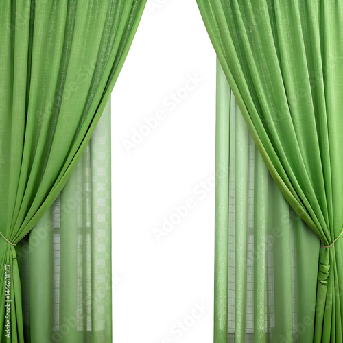 Green curtains isolated on white background