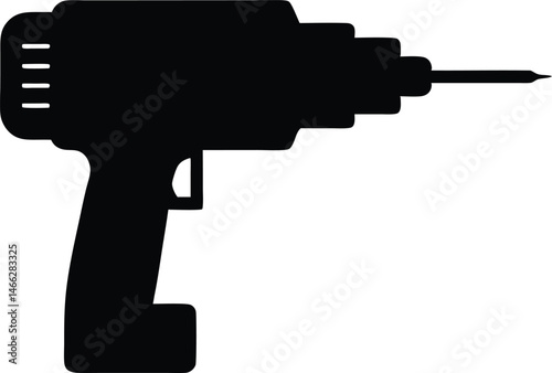 Drill icon, Electric drill machine silhouette vector, Drill black silhouette