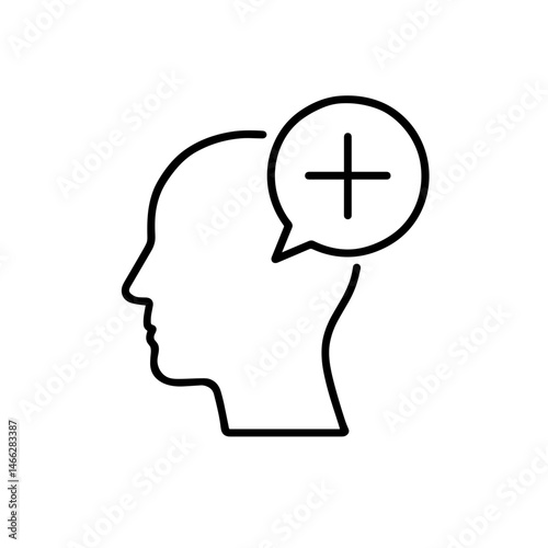 Positive thinking outline icon with head and plus sign