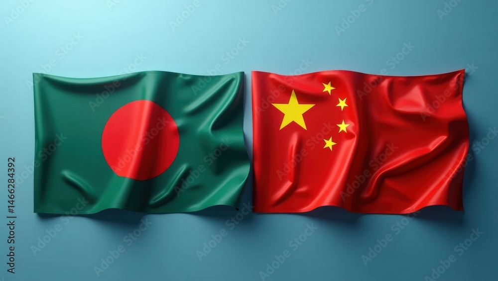 Naklejka premium Flag of China is touching flag of Bangladesh.