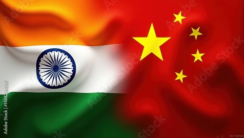 national colorful flag of china and national flag of india .