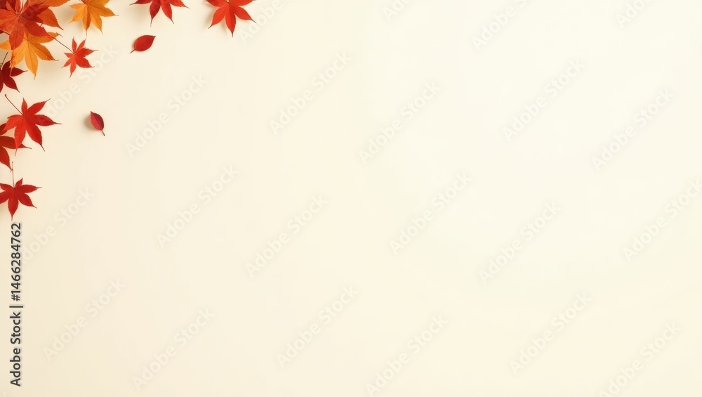 Autumnal Maple Leaves Corner Border Design on Beige Background Fall Foliage Copy Space Autumnal Maple Leaves Corner Border Design on Beige Background Fall Foliage Copy Space
