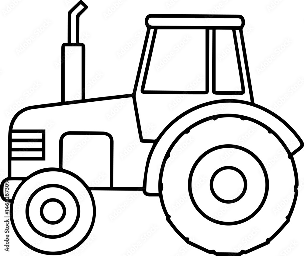 Farm Tractor outline vector illustration, line art Farm Tractor outline vector illustration, line art