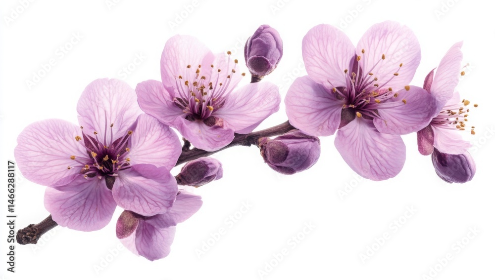 Obraz premium Light purple spring flowers on a branch, isolated on a white background