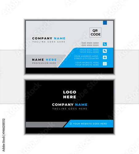 Double-sided creative business card template.blue,black & white color.landscape orientation. Vector illustration graphic design.
