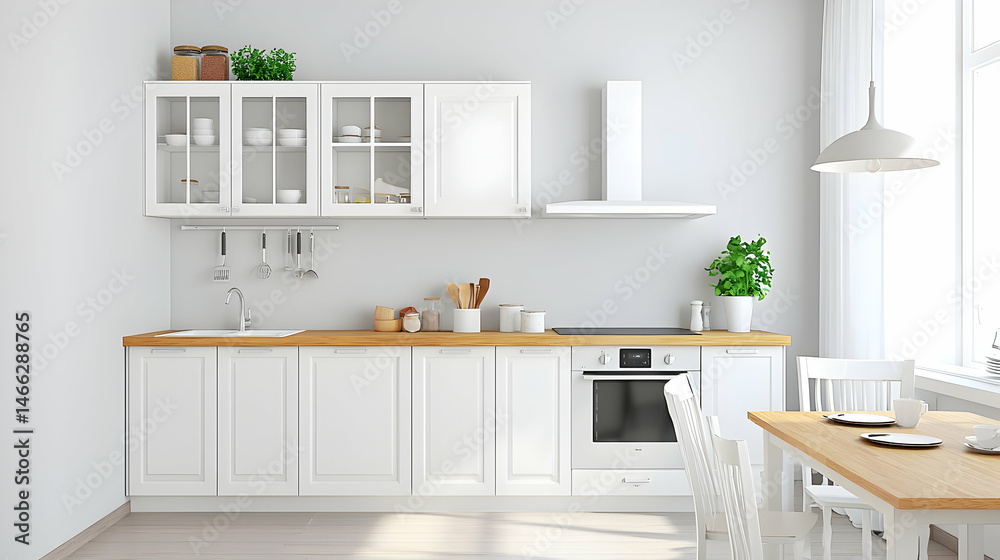 Fototapeta premium Bright Modern White Kitchen Interior