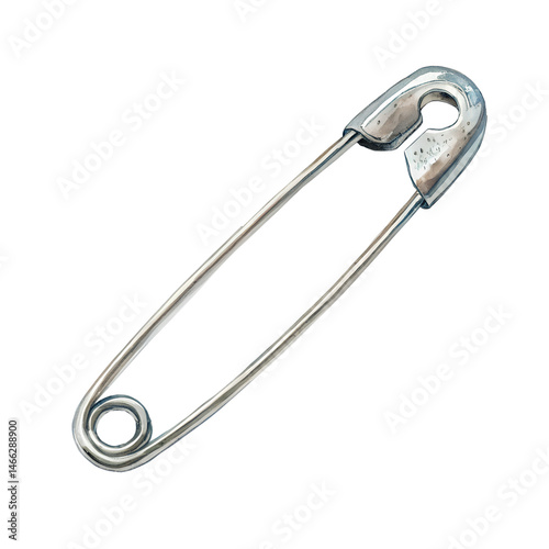 Watercolor Silver safety pin sticker isolated on transparent background
