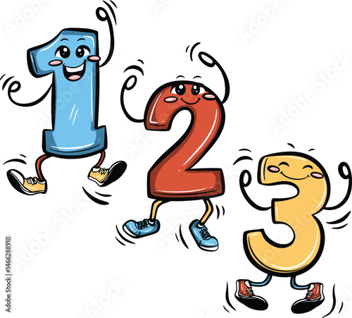 Cute Cartoon Numbers 1 2 3 Dancing – Fun Educational Vector Illustration