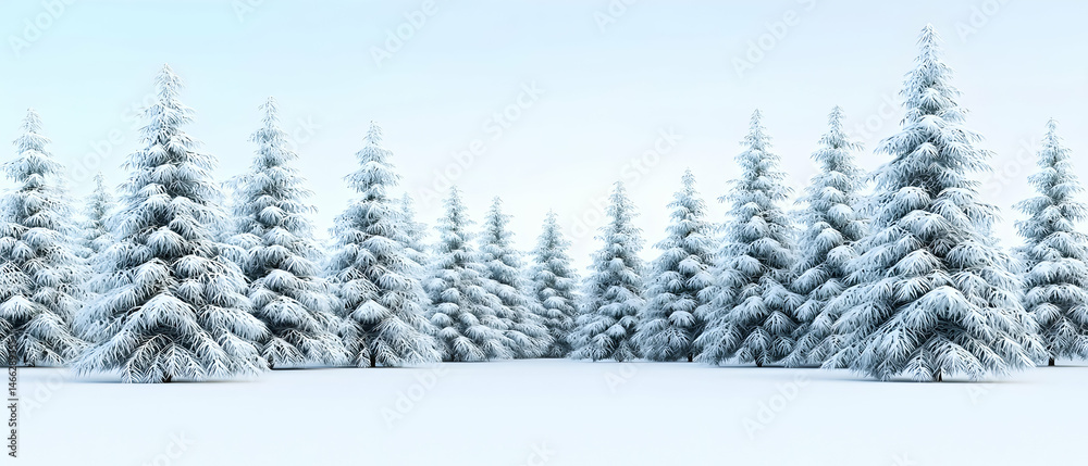 Fototapeta premium Snowy Pine Trees Forest Scenery