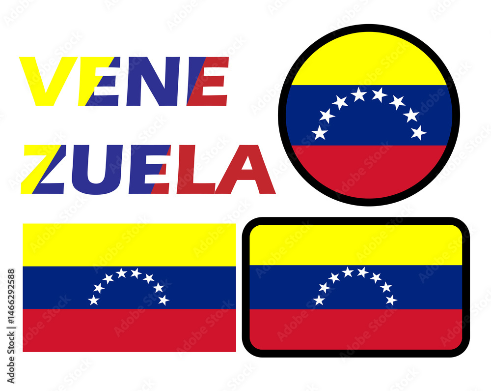 Fototapeta premium Venezuela Text and Multiple Flag vector