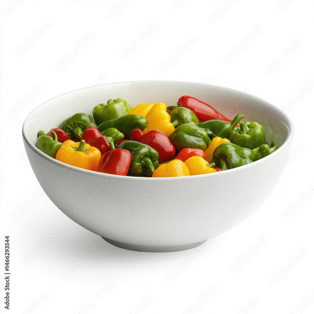 Bowl with bell peppers assortment on a white background Bowl with bell peppers assortment on a white background