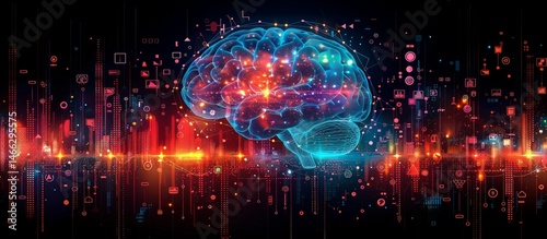 Digital Brain with Vibrant Sound Waves