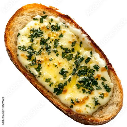 Slice of Garlic Bread Topped with Melted Butter isolated on transparent background photo