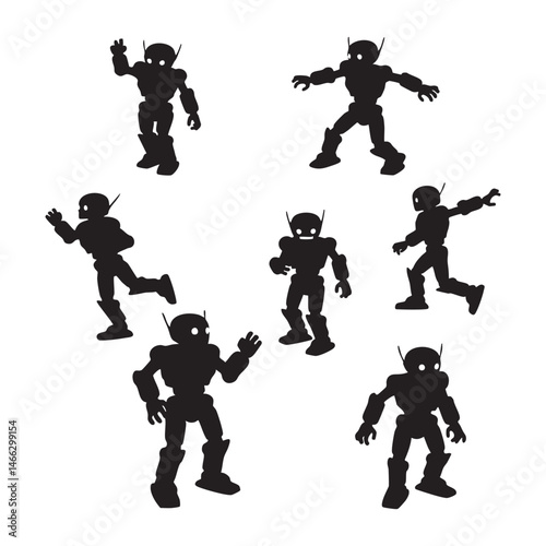 Set of robot silhouette on white background