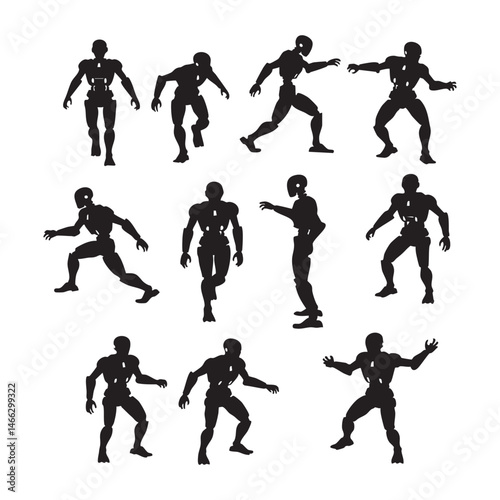 Set of robot silhouette on white background
