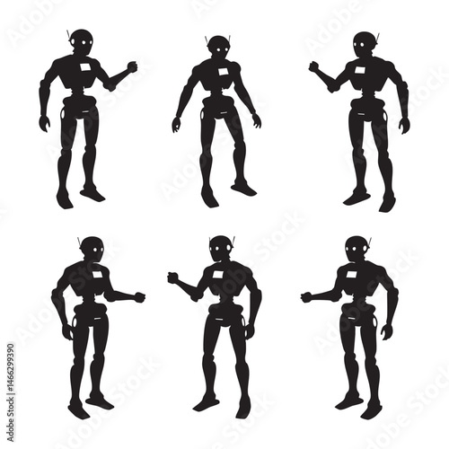 Set of robot silhouette on white background
