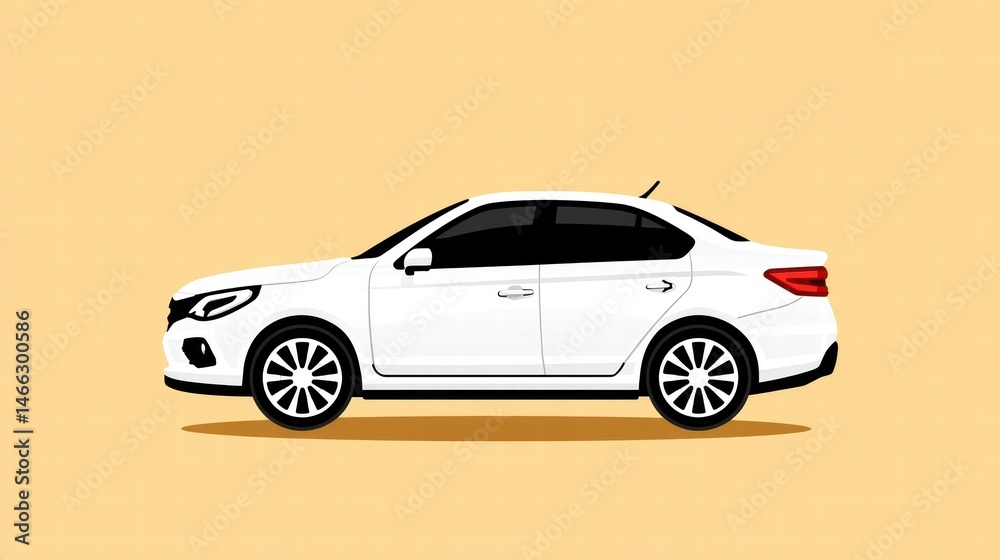 Obraz premium Pixel art illustration of a white sedan on a light orange background. The car is depicted in profile view, showcasing its design details. Simple, clean aesthetic.