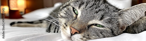 Sleepy Cat on Bed.