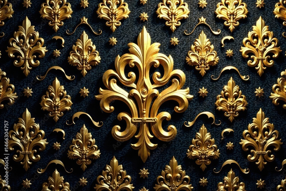 Intricate floral damask pattern in elegant gold hues , home decor, art, leaf Intricate floral damask pattern in elegant gold hues , home decor, art, leaf