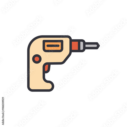 Handheld Electric Drill in Simplified Graphic Style on Dark Backdrop