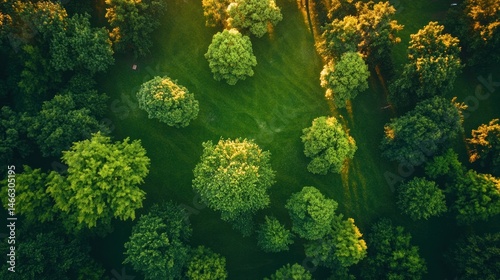 Lush parkland canopy, aerial view