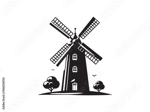 Minimal Windmill Silhouette on White - Minimalist Clean Vector Design