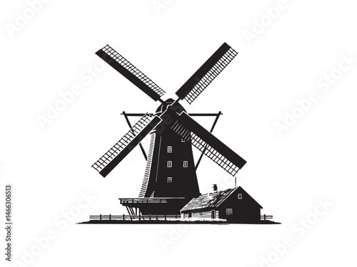 Minimal Windmill Silhouette on White - Minimalist Clean Vector Design