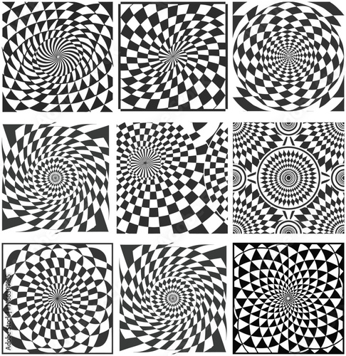 Black seamless vector wallpaper with a geometric floral ornament in monochrome style