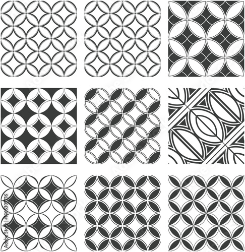 This is a set of seamless geometric patterns showcasing retro triangle elements in a vector design suitable for textile or wallpaper decoration