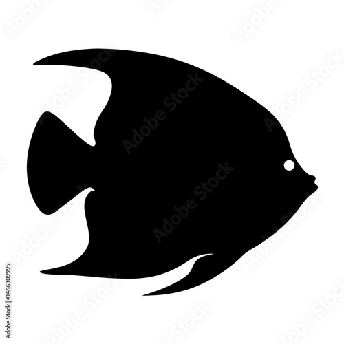 angelfish vector silhouette icon, black and white illustration of fish.