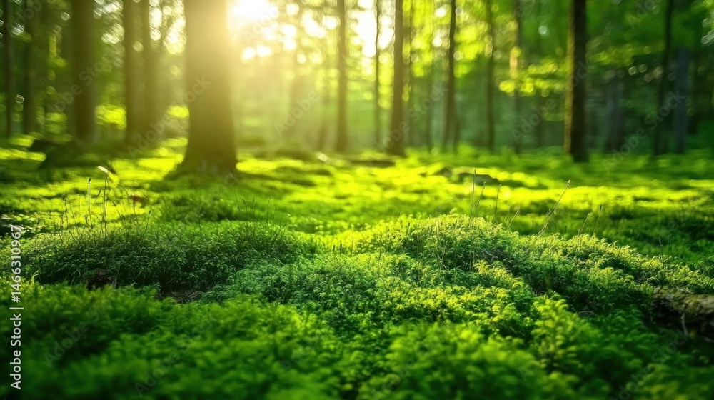 Fototapeta premium Sunlight filtering through a lush forest floor