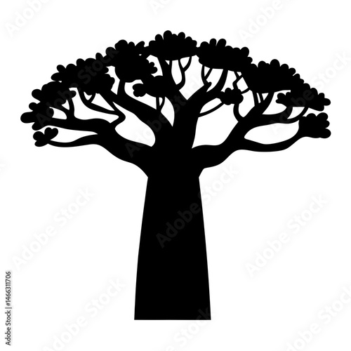 baobab tree vector silhouette icon, black and white illustration of trees.