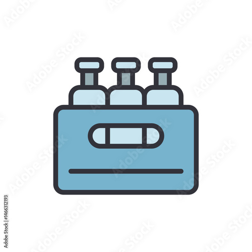Box of bottled beverages in light blue minimalistic style design isolated
