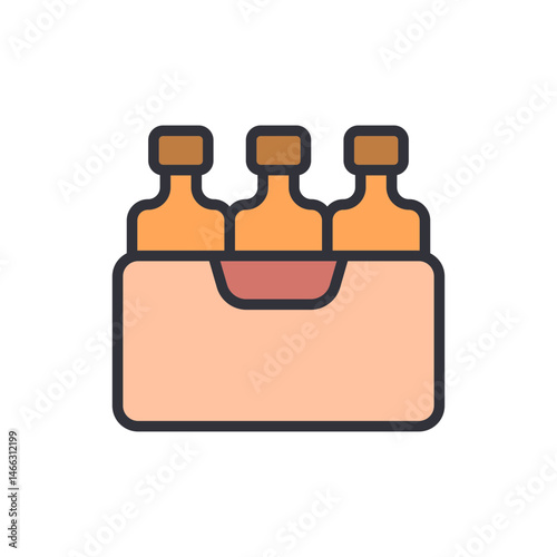 Iconic representation of beverage bottles in a cardboard carrier package