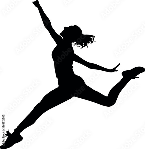 Energetic Woman Jumping Silhouette | Dynamic Female Dance Pose | Athletic Woman in Motion