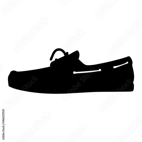 boat shoes vector silhouette icon, black and white illustration of footwear.