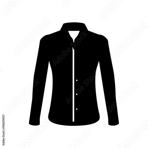 button down shirt vector silhouette icon, black and white illustration of clothing.