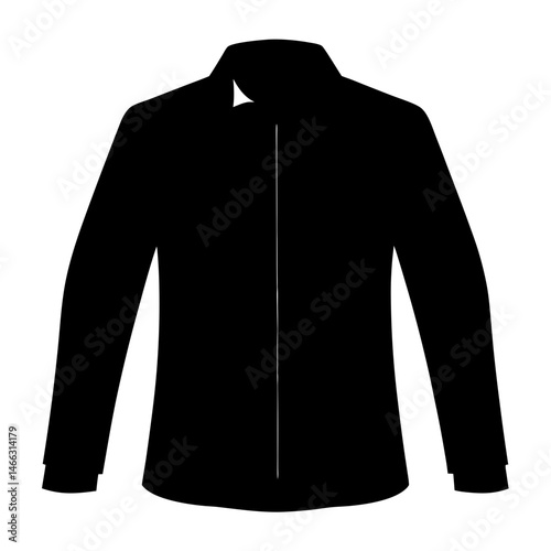 button down shirt vector silhouette icon, black and white illustration of clothing.