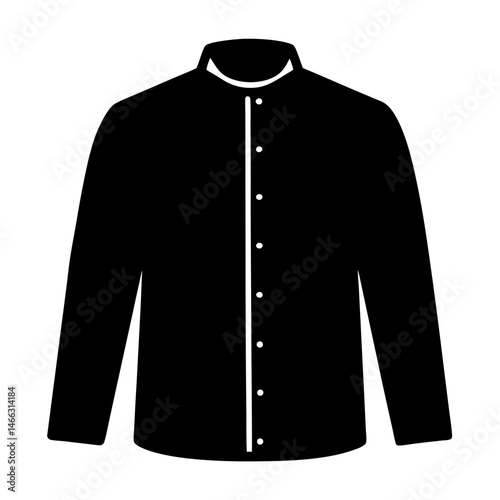 button down shirt vector silhouette icon, black and white illustration of clothing.