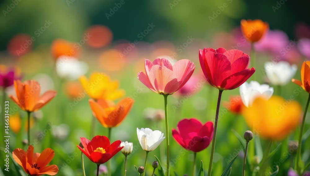Obraz premium Close-up of vibrant, colorful flowers blooming in a meadow, showcasing the diversity of nature's evolution , environment, texture, botanical