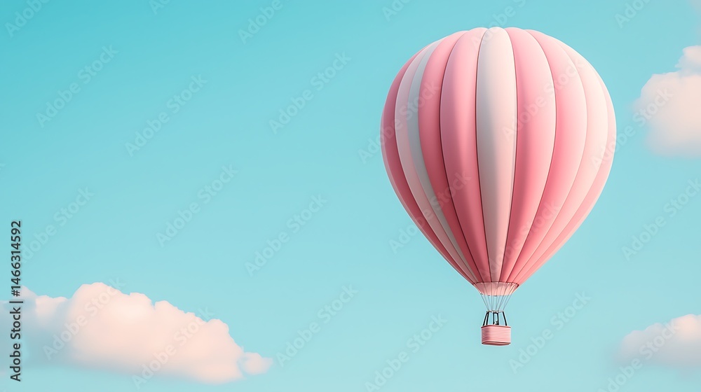 Fototapeta premium Promotions Campaign Advertising Announcement Publicity Push Concept, Colorful Hot Air Balloon Gliding Through a Clear Blue Sky