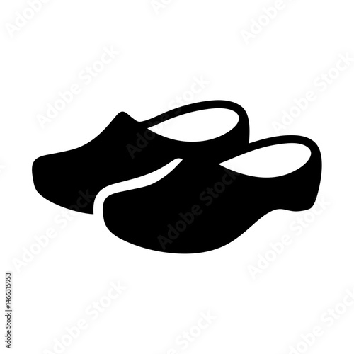 clogs vector silhouette icon, black and white illustration of footwear.