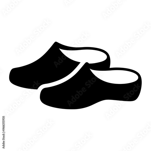 clogs vector silhouette icon, black and white illustration of footwear.