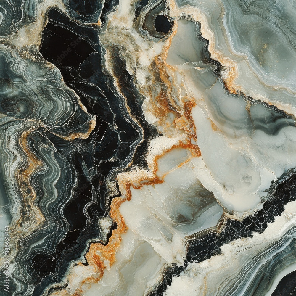 Obraz premium Abstract Swirling Marble Texture in Black, Gray, White, and Gold