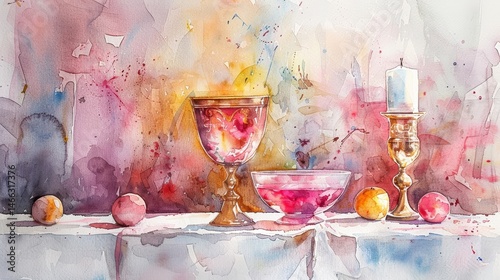 Beautiful Watercolor Christian Eucharist Maundy Thursday Background